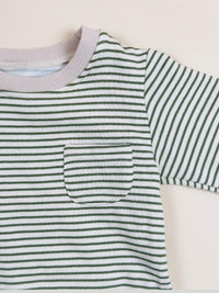 Striped Pine Green Romper lined with Fleece