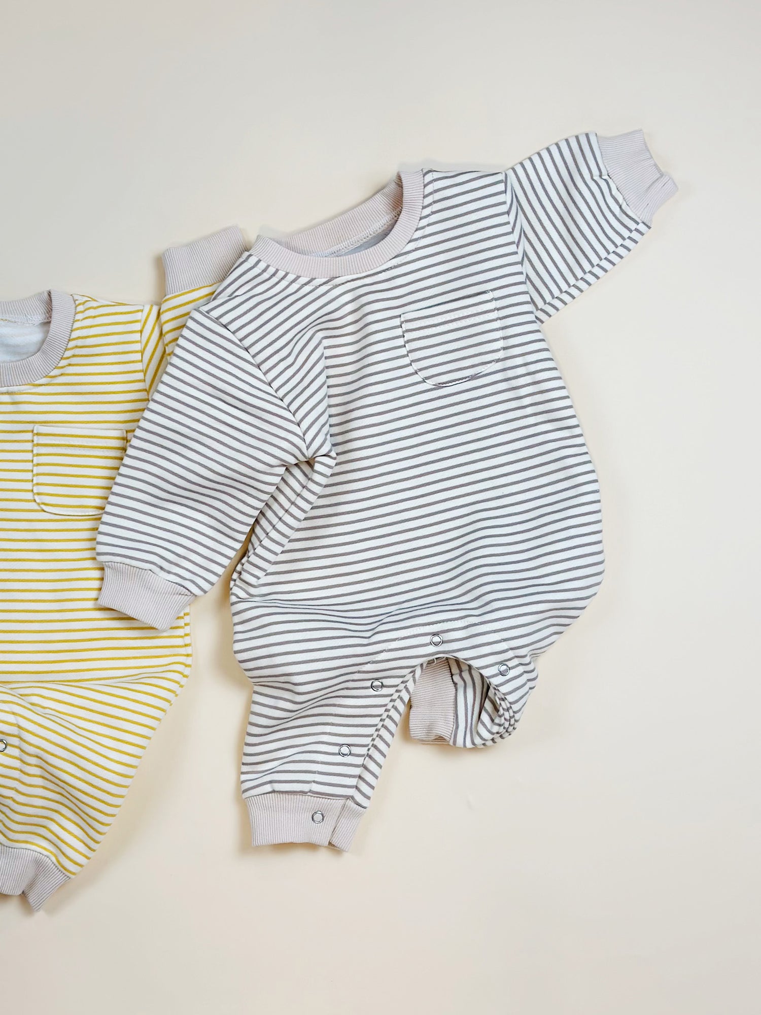 Striped Vintage Grey Romper lined with Fleece